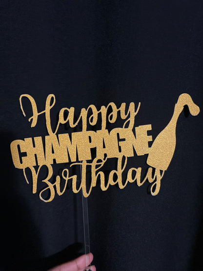 Happy Champagne Birthday Cake Topper