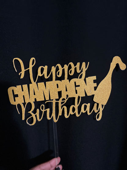 Happy Champagne Birthday Cake Topper